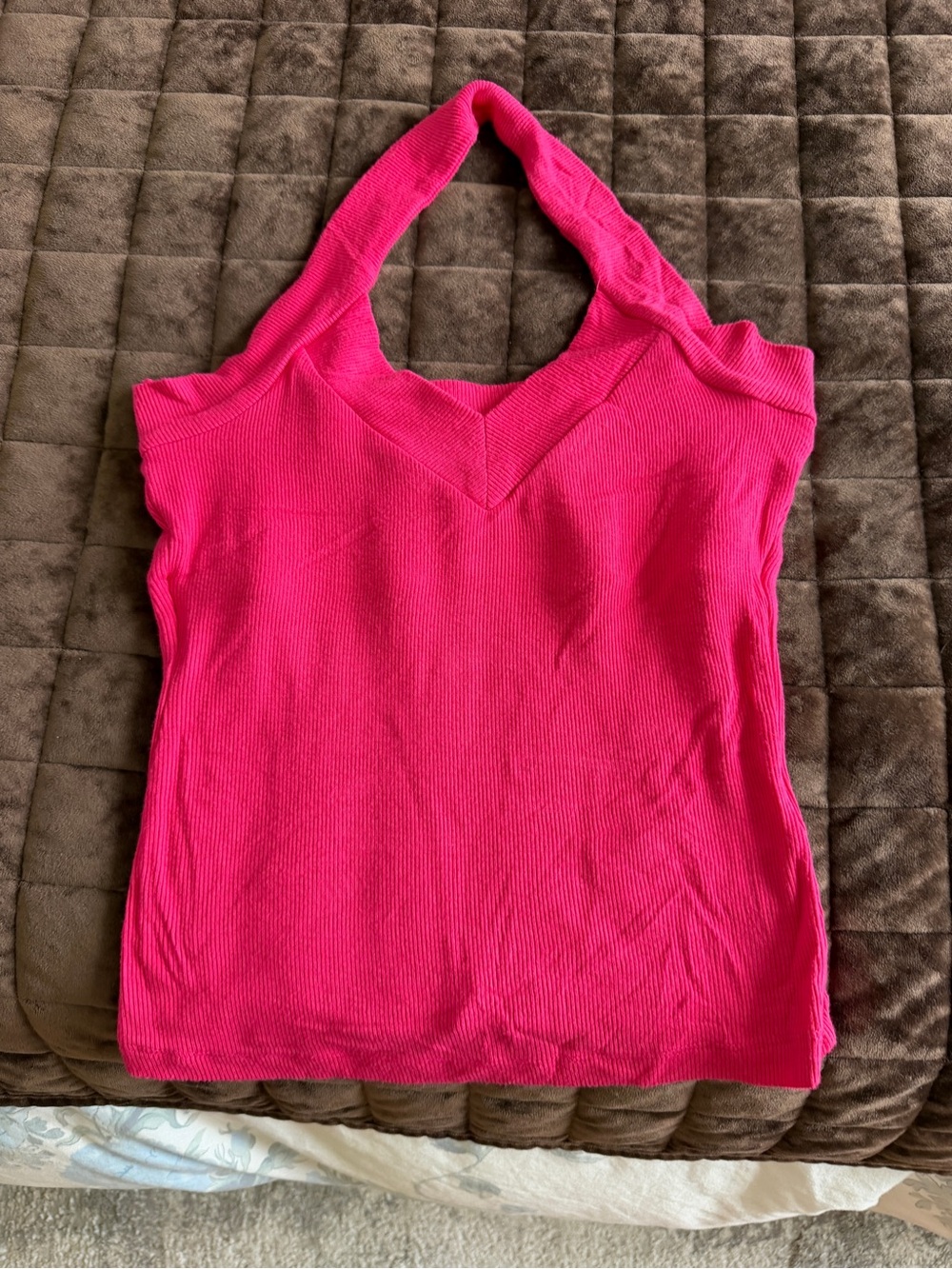 Women’s Hot Pink Ribbed Halter Tank Top